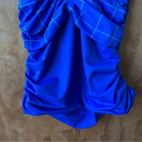 Spanx Halter Blue Plaid Ruched Tankini Swim Top 2627 Retro - Picture 7 of 10